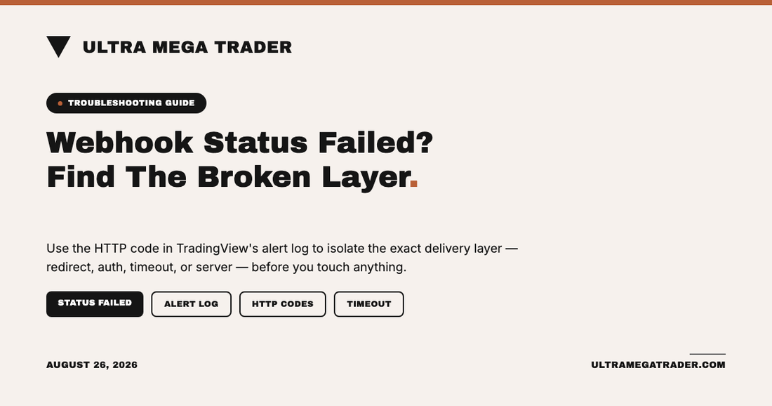 TradingView alert log showing a failed webhook status and diagnostic path