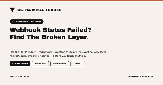 TradingView alert log showing a failed webhook status and diagnostic path