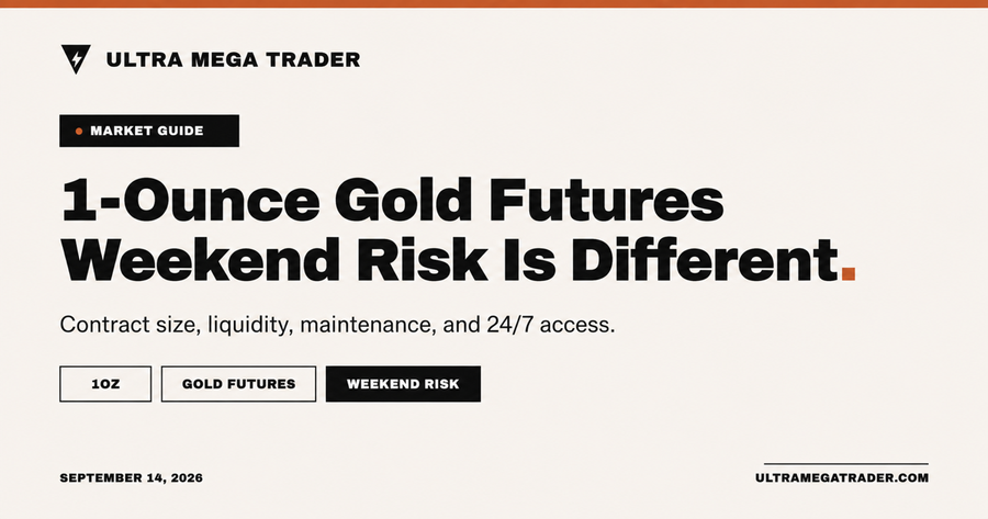 UMT guide to 1-ounce gold futures 24/7 access, contract size, maintenance windows, and weekend risk.