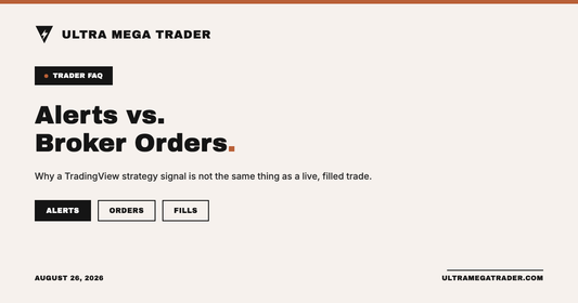 TradingView strategy signal, alert, broker order, and live fill compared in sequence